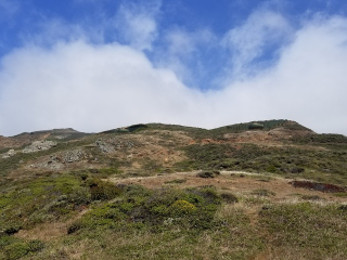 Bunkers, gun emplacements, near hill 88 but the top is fogged in.